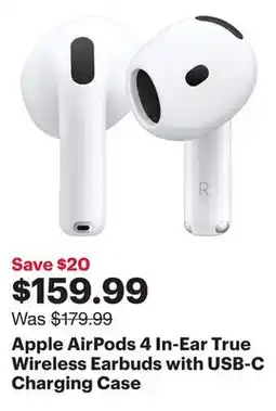 Best Buy Apple AirPods 4 In-Ear True Wireless Earbuds with USB-C Charging Case offer
