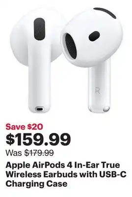 Best Buy Apple AirPods 4 In-Ear True Wireless Earbuds with USB-C Charging Case offer