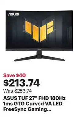 Best Buy ASUS TUF 27 FHD 180Hz 1ms GTG Curved VA LED FreeSync Gaming Monitor (VG27VQ3B) - Black offer
