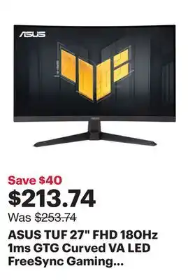 Best Buy ASUS TUF 27 FHD 180Hz 1ms GTG Curved VA LED FreeSync Gaming Monitor (VG27VQ3B) - Black offer