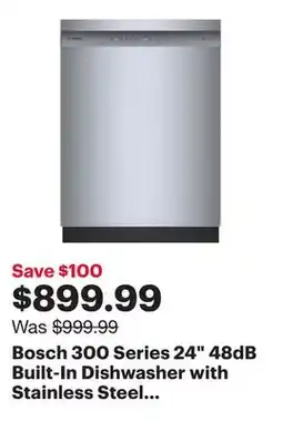 Best Buy Bosch 300 Series 24 48dB Built-In Dishwasher with Stainless Steel Tub (SHE41CM5N) - Stainless Steel offer