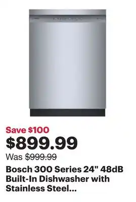 Best Buy Bosch 300 Series 24 48dB Built-In Dishwasher with Stainless Steel Tub (SHE41CM5N) - Stainless Steel offer