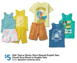 Walmart Kids' tank or shorts, short-sleeved graphic tees, french terry shorts or graphic tank offer