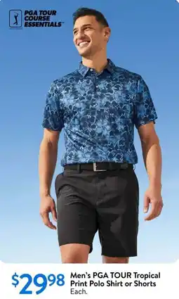 Walmart Men's PGA TOUR tropical print polo shirt or shorts offer