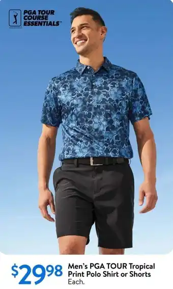 Walmart Men's PGA TOUR tropical print polo shirt or shorts offer