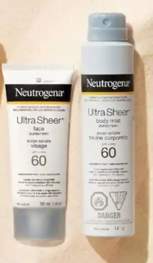 Walmart Neutrogena ultra sheer SPF 60 sunscreen face lotion or body mist offer