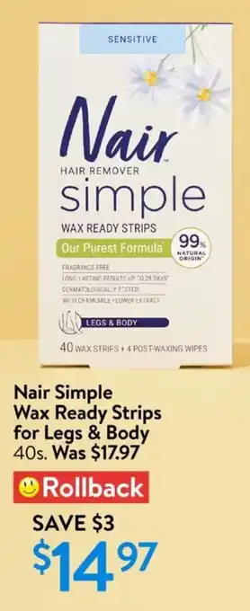 Walmart Nair simple wax ready strips for legs & body offer