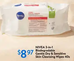 Walmart Nivea 3-in-1 biodegradable gentle dry & sensitive skin cleansing wipes offer