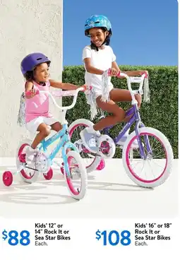 Walmart Kids' 16" or 18" rock it or sea star bikes offer