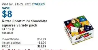 Costco Ritter sport mini chocolate squares variety pack offer