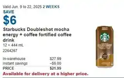 Costco Starbucks Doubleshot mocha energy coffee fortified coffee drink offer