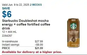 Costco Starbucks Doubleshot mocha energy coffee fortified coffee drink offer