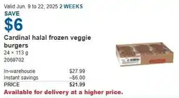 Costco Cardinal halal frozen veggie burgers offer