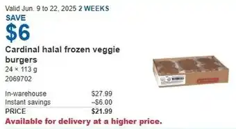 Costco Cardinal halal frozen veggie burgers offer