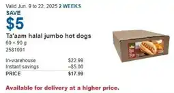 Costco Ta'aam halal jumbo hot dogs offer