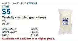 Costco Celebrity crumbled goat cheese offer