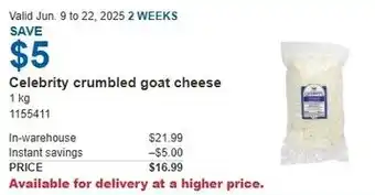 Costco Celebrity crumbled goat cheese offer