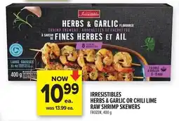 Metro Irresistibles herbs & garlic or chili lime raw shrimp skewers offer