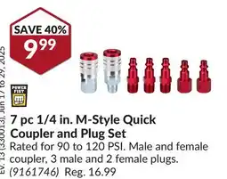 Princess Auto 7pc 1/4 in. M-Style Quick Coupler and Plug Set offer