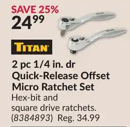Princess Auto 2pc1/4in.dr Quick-Release Off set Micro Ratchet Set offer