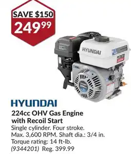 Princess Auto 224cc OHV Gas Engine with Recoil Start offer