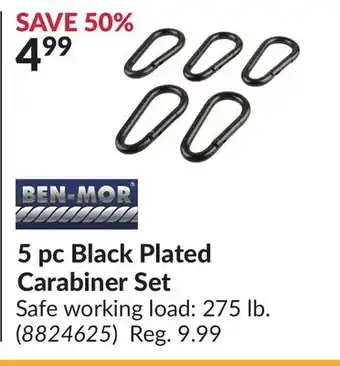 Princess Auto 5pc Black Plated Carabiner Set offer