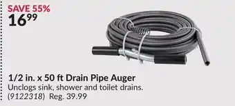 Princess Auto 1/2 in. x 50 ft Drain Pipe Auger offer