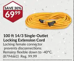 Princess Auto 100 ft 14/3 Single-Outlet Locking Extension Cord offer