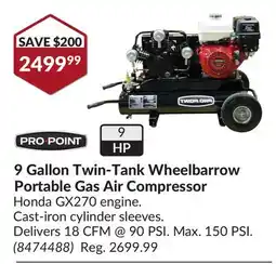 Princess Auto 9 Gallon Twin-Tank Wheel barrow Portable Gas Air Compressor offer