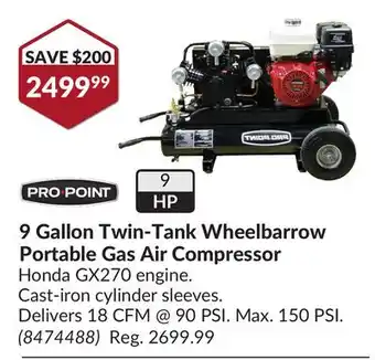 Princess Auto 9 Gallon Twin-Tank Wheel barrow Portable Gas Air Compressor offer