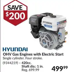 Princess Auto Hyundai OHV Gas Engines with Electric Start 420cc. Shaftdia.: 1 in offer