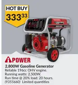 Princess Auto 2,800W Gasoline Generator offer