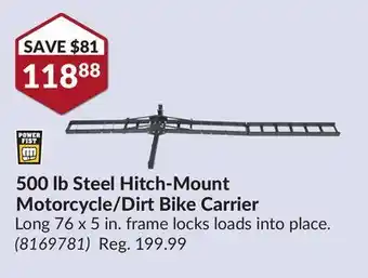 Princess Auto 500 lb Steel Hitch-Mount Motorcycle/Dirt Bike Carrier offer