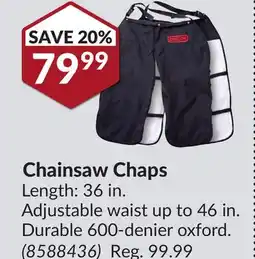 Princess Auto Chainsaw Chaps offer