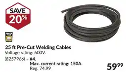 Princess Auto Power Fist 25 ft Pre-Cut Welding Cables #4. Max. current rating: 150A offer