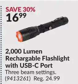 Princess Auto 2,000 Lumen Rechargable Flashlight with USB-C Port offer