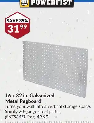 Princess Auto 16x32 in. Galvanized Metal Pegboard offer