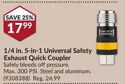 Princess Auto 1/4 in.5-in-1 Universal Safety Exhaust Quick Coupler offer