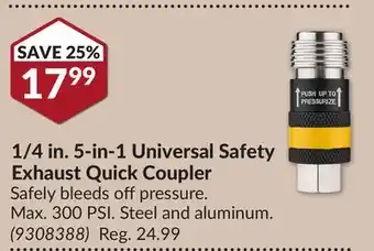 Princess Auto 1/4 in.5-in-1 Universal Safety Exhaust Quick Coupler offer