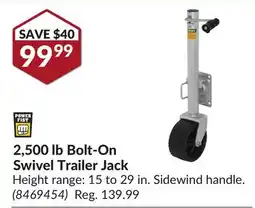 Princess Auto 2,500 lb Bolt-On Swivel Trailer Jack offer