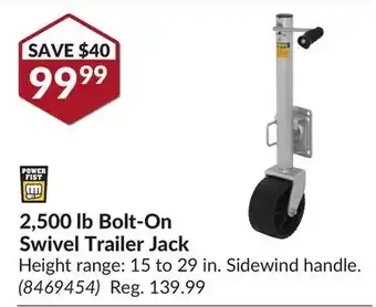 Princess Auto 2,500 lb Bolt-On Swivel Trailer Jack offer