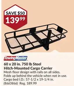 Princess Auto 60x20 in.750 lb Steel Hitch-Mounted Cargo Carrier offer