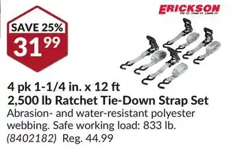 Princess Auto 4 pk 1-1/4 in.x 12 2,500 lb Ratchet Tie-Down Strap Set offer