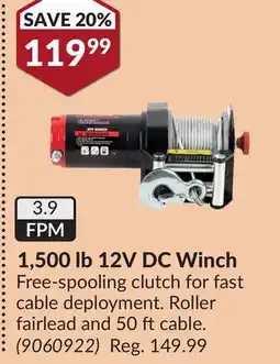 Princess Auto 1,500 lb 12V DC Winch offer