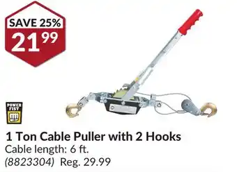 Princess Auto 1 Ton Cable Puller with 2 Hooks offer