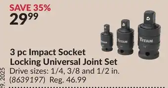 Princess Auto 3pc Impact Socket Locking Universal Joint Set offer