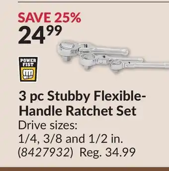 Princess Auto 3 pc Stubby Flexible- Handle Ratchet Set offer