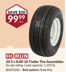 Princess Auto 20.5 x 8.00-10 Trailer Tire Assemblies offer