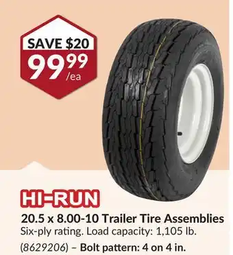 Princess Auto 20.5 x 8.00-10 Trailer Tire Assemblies offer