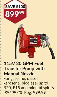 Princess Auto 115V 20 GPM Fuel Transfer Pump with Manual Nozzle offer